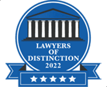 A blue badge that says Lawyers of Distinction 2023.
